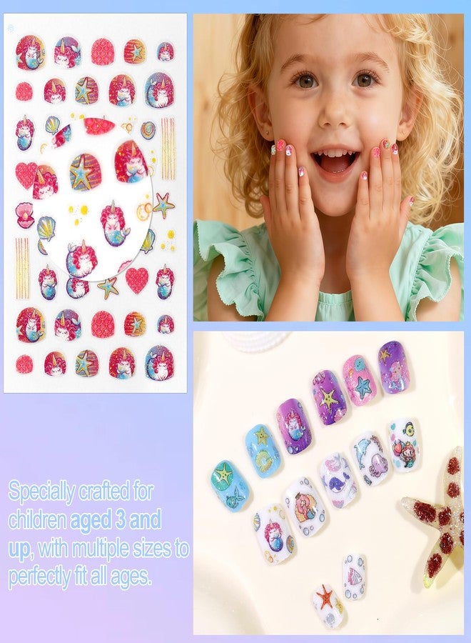 لازا مجموعة لازا من 10 أوراق ملصقات أظافر للأطفال، ملصقات تدوم طويلاً، ملصقات أظافر ذاتية اللصق، زينة أظافر بتصميم صدفة بحرية وحورية البحر، هدية رائعة لعيد الميلاد للأطفال والفتيات - عالم المحيط - Image 5